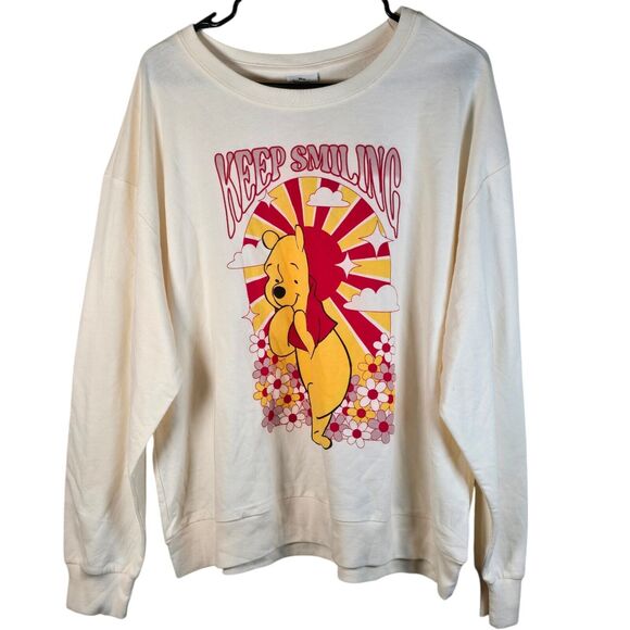 Winnie The Pooh Sweater Womens XXL Disney Sweatshirt Flowers Pullover Plus Size - Picture 1 of 6